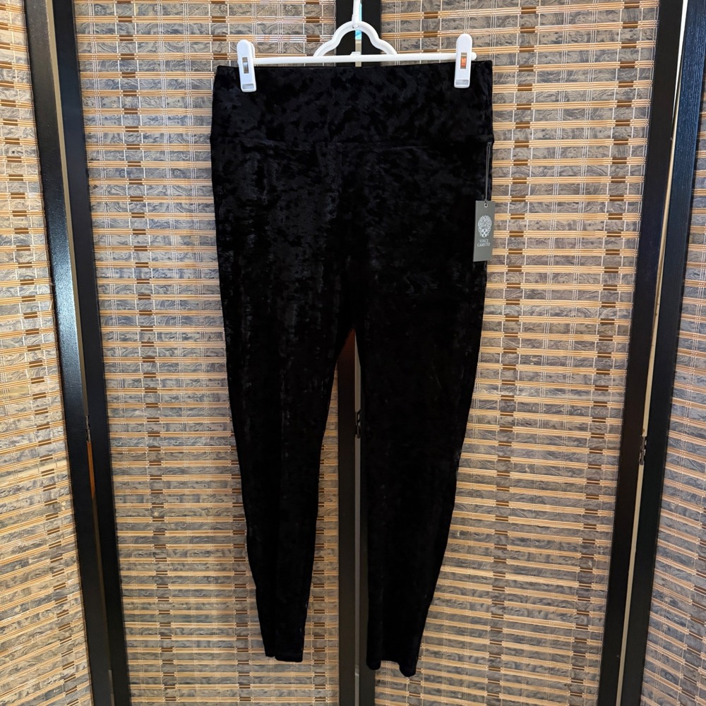 Vince Camuto Leggings Women Medium Black Crushed Velvet Holiday Hues 9161802